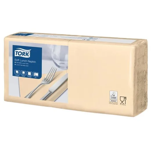 Servítky, 1/4 ohyb, 3-vrstvové, 32,5x32,8 cm, Advanced, TORK "Soft Lunch", slonová kosť