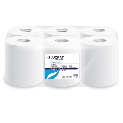 Papierové utierky, kotúčové, vnútorné dávkovanie, 2-vrstvové,  LUCART "Strong 450 CF", biela