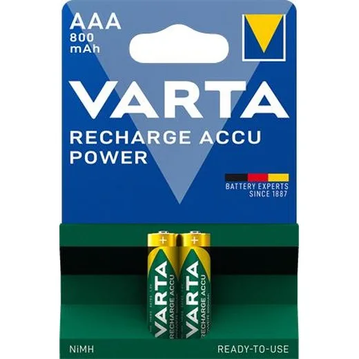 Nabíjateľná batéria, AAA, mikrotužková, 2x800 mAh, prednabitá, VARTA "Power"