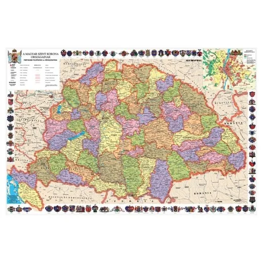 Podložka na stôl, obojstranná,"Szent Korona országai/Történeti emlékek - Historická mapa Maďarska/Pamiatky "výrobok v MJ