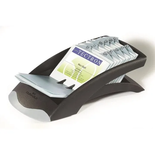 Kartotéka na vizitky, plastová, 200-kusová, A-Z rozlišovač, ležatá, DURABLE, "VISIFIX®", čierna