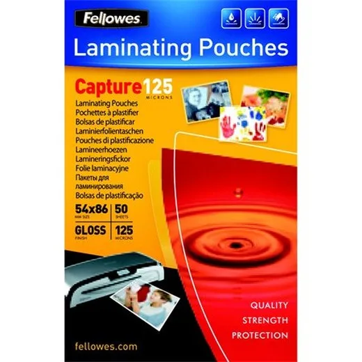 Laminovacia fólia, 125 mikr., 54x86 mm, lesklá, 50 ks, FELLOWES