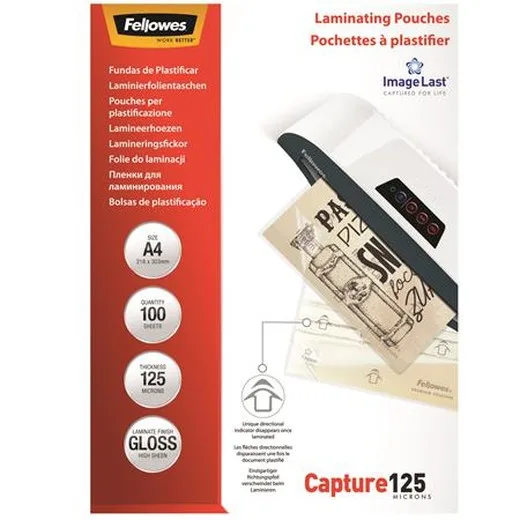 Laminovacia fólia, 125 mikr., A4, lesklá, 100 ks, FELLOWES