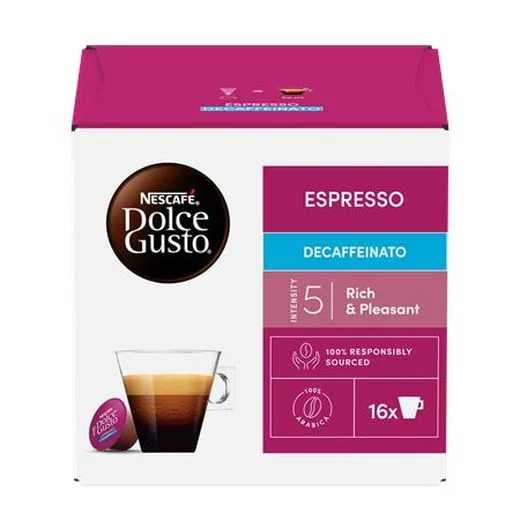 Kávové kapsule, 16x6 g, NESCAFÉ DOLCE GUSTO "Espresso", bezkofeínové