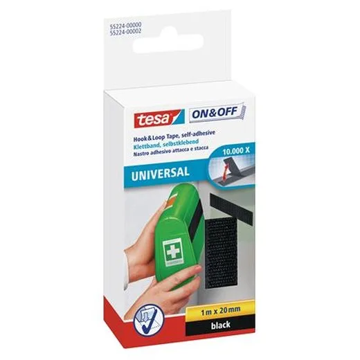 Suchý zips, samolepiaci, univerzálny, 20 mm x 1 m, TESA "On&Off", čierna