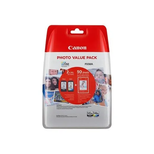 PG-545XL/CL546XL náplň multipack k tlačiarňam Pixma MG2450, 2550, CANON, b+c + GP501 (50 strán 10x15) papier