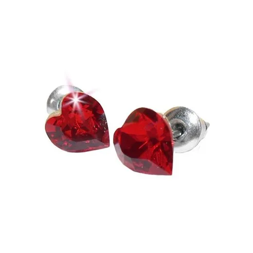 Náušnice, v tvare srdiečka, s light siam červeným krištáľom SWAROVSKI®, 8 mm,  ART CRYSTELLA®
