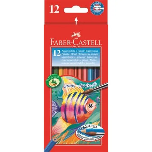Akvarelové ceruzky, sada, šesťhranné, so štetcom, FABER-CASTELL, 12 rôznych farieb