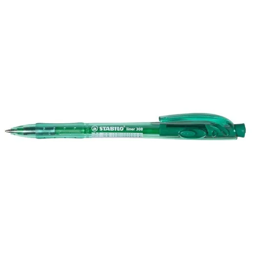 Guľôčkové pero, 0,38 mm, stláčací mechanizmus, STABILO "Liner 308", zelené