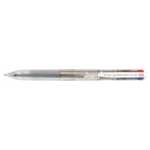 Guľôčkové pero, 0,27 mm, stláčací mechanizmus, priehľadné, PILOT "Super Grip G", 4-farebné