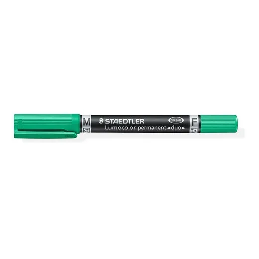 Permanentný popisovač, F/M, 0,6/1,5 mm, kužeľový hrot, s 2 hrotmi, STAEDTLER "Lumocolor Duo", zelený