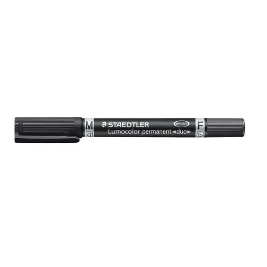Permanentný popsiovač, F/M, 0,6/1,5 mm, kužeľový hrot, s 2 hrotmi, STAEDTLER "Lumocolor Duo", čierny