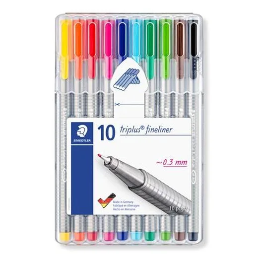 Liner, sada, 0,3 mm, STAEDTLER "Triplus 334", 10 rôznych farieb