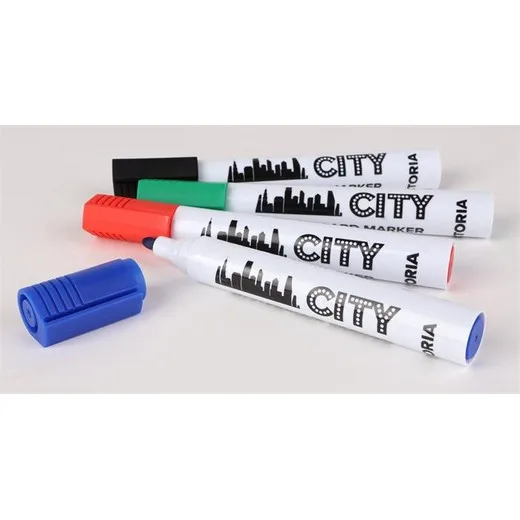 Popisovač na tabule, sada, 1-3 mm, kužeľový hrot, VICTORIA VISUAL "City", 4 rôzne farby