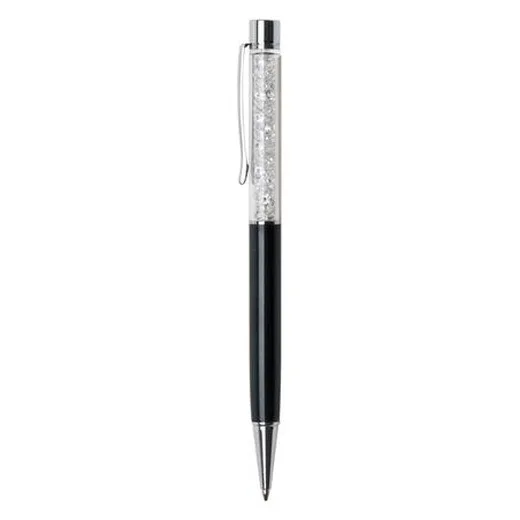 Guľôčkové pero, s bielym krištáľom SWAROVSKI®, 14 cm, ART CRYSTELLA, čierna
