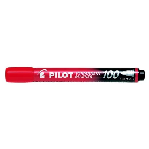 Permanentný popisovač, 1 mm, kužeľový, PILOT "Permanent Marker 100", červená