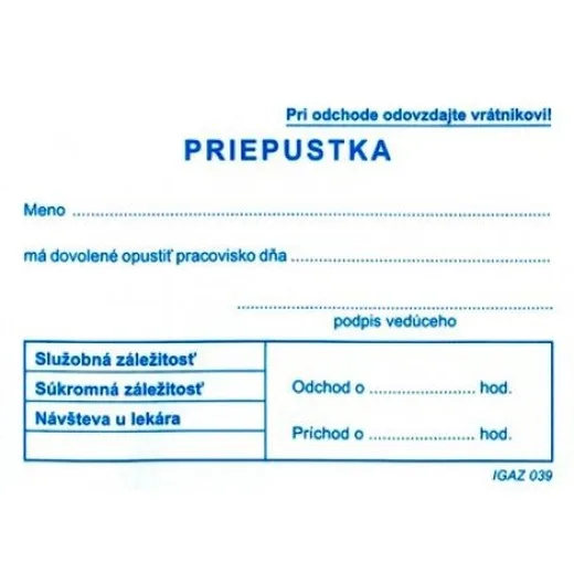 Priepustka A7 – blok 100 listov