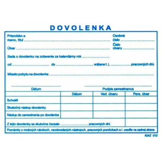 Dovolenka A6 100 listov