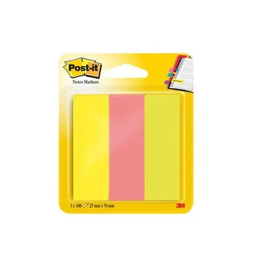 Záložky, papierové, 3x100 listov, 25x76 mm, 3M POSTIT, mix neónových farieb