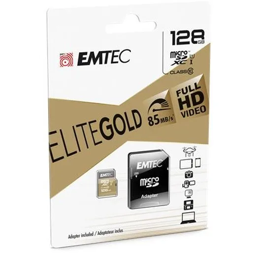 Pamäťová karta, microSDXC, 128GB, UHS-I/U1, 85/20 MB/s, adaptér, EMTEC "Elite Gold"