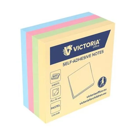 Samolepiaci bloček, 75x75 mm, 400 listov, VICTORIA OFFICE, pastelový