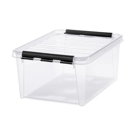 Úložný box, plastový, 14 l, čierne úchytky, SMARTSTORE "Classic 15", priehľadný