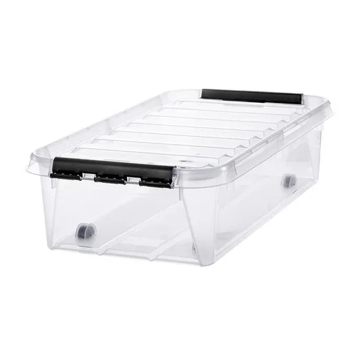Úložný box, plastový, 31 l, čierne úchytky a kolieska, SMARTSTORE "Classic 35", priehľadný
