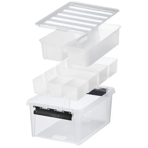 Úložný box, plastový, čierne úchytky, 7 priehradiek, SMARTSTORE "Classic 15", priehľadný
