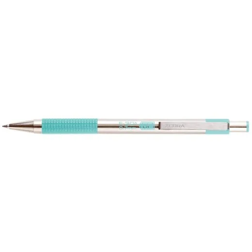 Guľôčkové pero, 0,24 mm, stláčací mechanizmus, nerezová oceľ, farba tela: pastelová zelená, ZEBRA "F-301", modré