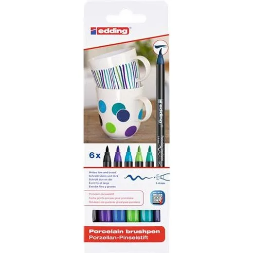 Popisovač na porcelán, sada, EDDING  "4200 Cool color", 6 rôznych farieb