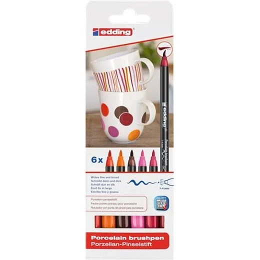 Popisovač na porcelán, sada, EDDING  "4200 Warm color", 6 rôznych farieb