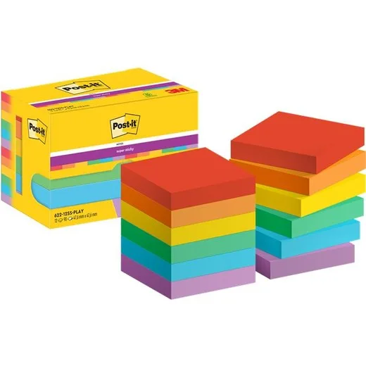Samolepiaci bloček, 48x48 mm, 12x90 listov, 3M POSTIT "Super Sticky Playful", mix farieb