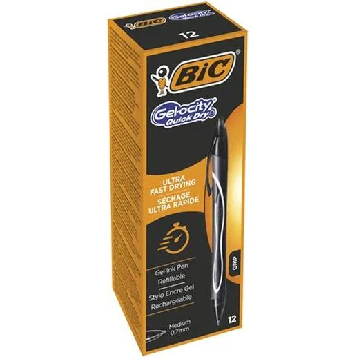 Gélové pero, 0,3 mm, stláčací mechanizmus, BIC "Gel-ocity Quick Dry", čierne