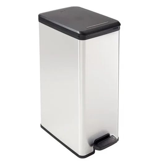 Odpadkový kôš, pedálový, 40 l, CURVER "Slim Bin", čierno-strieborná