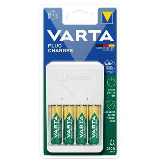 Nabíjačka batérií, AA/AAA, 4x2100 mAh AA, VARTA "Plug"