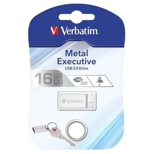 USB kľúč, 16GB, USB 2.0, VERBATIM "Executive Metal", strieborná