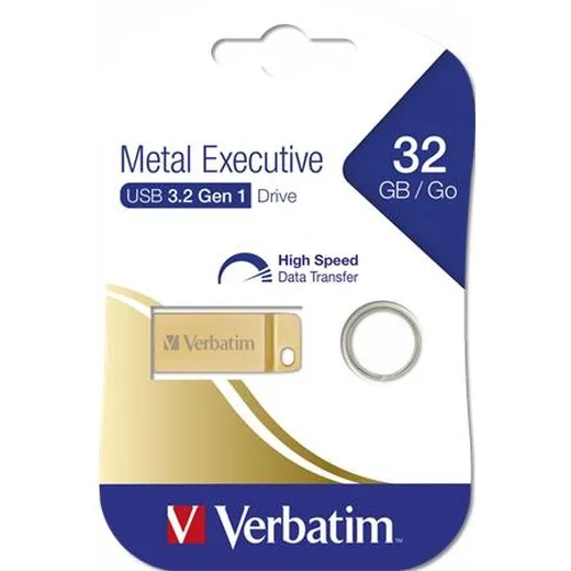 USB kľúč, 32GB, USB 3.2, VERBATIM "Executive Metal", zlatá