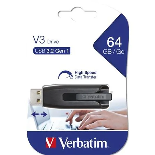 USB kľúč, 64GB, USB 3.2, 60/12 MB/sec, VERBATIM "V3", čierno-sivá