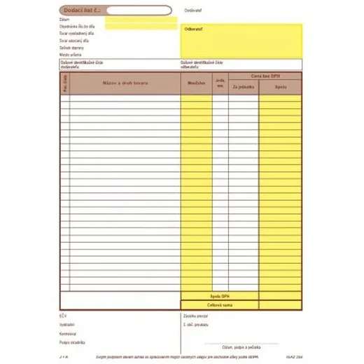 Dodací list A4 samoprepis dvojfarebný
