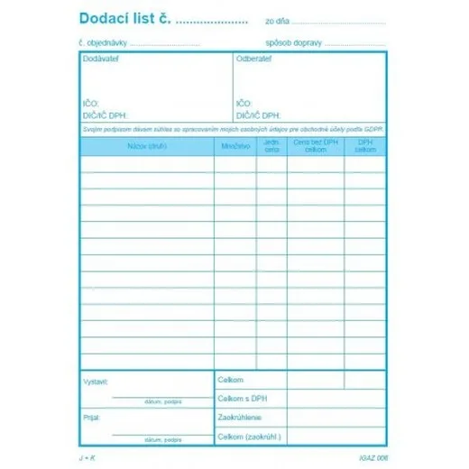 Dodací list A5 - 100 listov