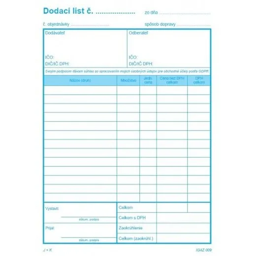 Dodací list A5 samoprepis, 100 listov