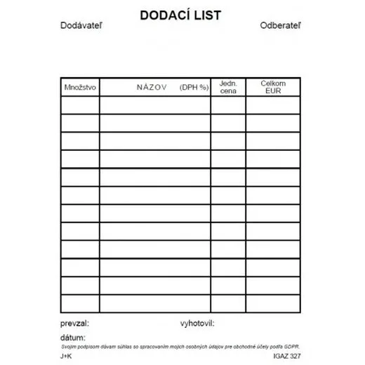Dodací list A6 - 100 listov, samoprepis