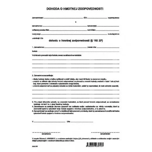 Dohoda o hmotnej zodpovednosti A4 list