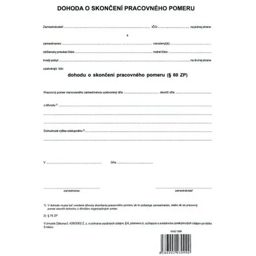 Dohoda o skončení pracovného pomeru A4