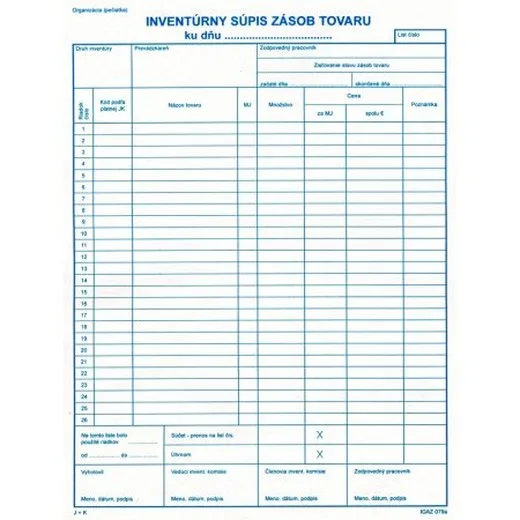 Inventúrny súpis zásob tovaru - 50 listov