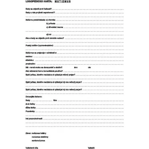 Logopedická karta: MUTIZMUS A4