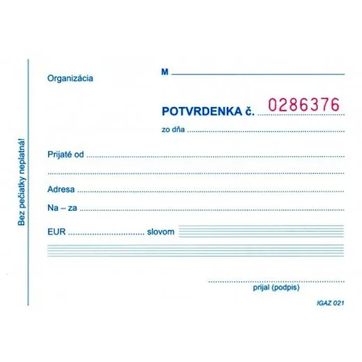 Potvrdenka s juxtou A6 3x25 listov
