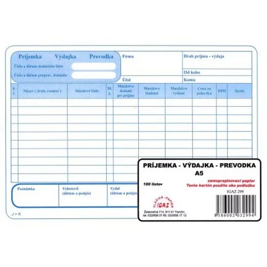 Príjemka - Výdajka - Prevodka, A5 samoprepis