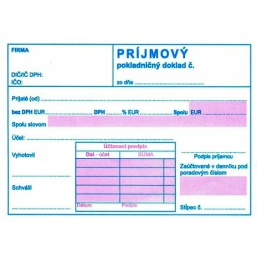 Príjmový pokladničný doklad A6 obyč. s DPH dvojfarebný