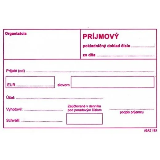 Príjmový pokladničný doklad A6 obyčajný bez DPH 100 listov